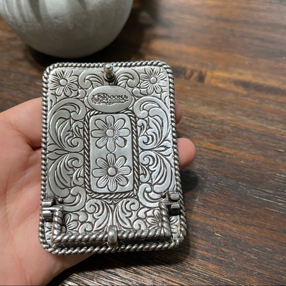 Nocona Silver boho faux lapis gemstone belt buckle blue Jasper looks real - Picture 5 of 6